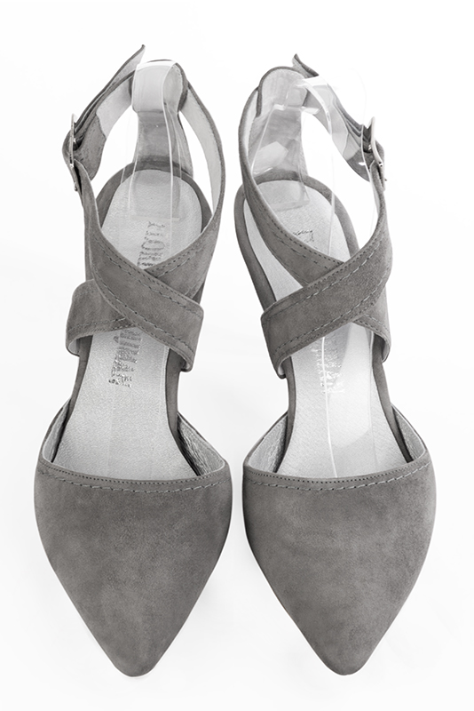 Dove grey women's dress pumps. Tapered toe. High slim heel. Top view - Florence KOOIJMAN